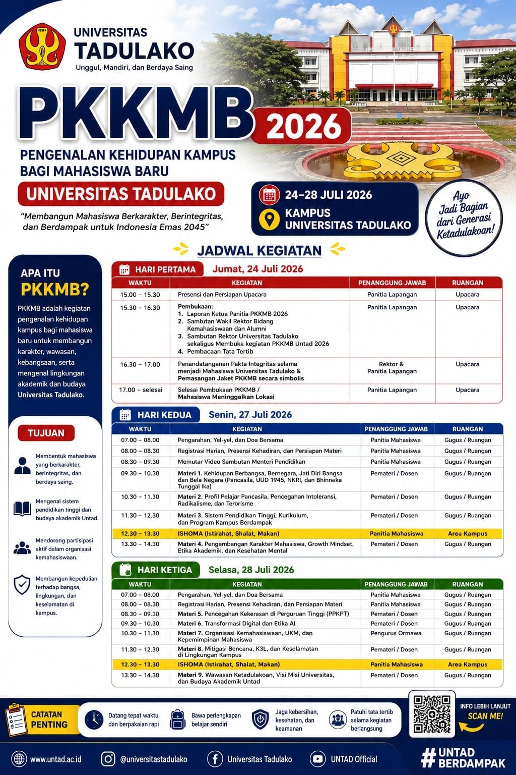 Jadwal Kegiatan PKKMB Untad 2026